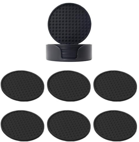 Sottobicchieri per bevande con supporto, tappetino per bevande - Sottobicchieri per bevande fredde - Confezione da 6 sottobicchieri addensati, supporto incluso protezione anti-traboccamento da tavolo