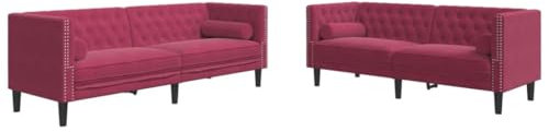 vidaXL Chesterfield Sofa Set mit Nackenrollen 2-TLG., Sofagarnitur mit Kissen, Sitzgruppe für Wohnzimmer, Polstersofa Couch Sessel, Weinrot Samt