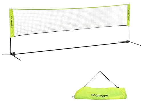 SPORTNOW Badmintonnetz Set Faltbares Volleyballnetz, 103/120/155H cm Höhenverstellbar Federballnetz Tennisnetz mit Transporttasche Indoor Outdoor, Metall Polyester Gelb