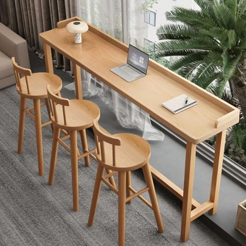 Industrieller Theken-Esstisch für die Küche,schmaler Esstisch Küchentisch aus Massivholz Mit Zaun,Beistelltisch für drinnen und draußen,Mit Tischplatte und Untergestell aus Massivholz,Kein Stuhl(160*4
