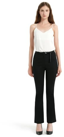 GLOWELFA Pantalon Femme Taille Haute Évasé Tailleur Femme Léger Stretch avec Poches Pantalon Travail Bureau Élégant Noir (08750,Grand,Noir)