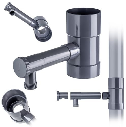 KADAX Regensammler 90mm, Regenwassersammler für Fallrohr, Regendieb mit integrierten Ventil, Wassersammler aus hochwertigem Kunststoff, Wasserdieb (Grau)