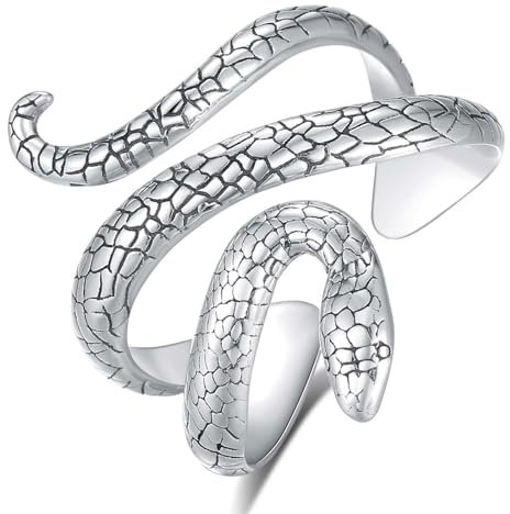 INFUSEU Damen Schlangenring, Mystischer Schlangen Schmuck 925 Silber Verstellbar Modell 7–8 Ring Vintage Daumenring Geschenk für Männer Frauen