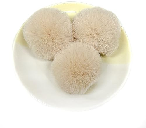 Blausky 10 Stück 5 cm Pompons zum Basteln,Bunt Groß Pompons mit Gummiband,Fake Fur Pom Pom,Fluffy Pom Poms,Bommel,für Dekorieren Nähen DIY,Mützen Tasche Anhängern Weihnachtsdekoration,Beige