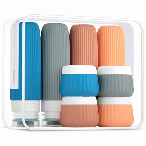 Mrsdry Travel Bottles 8 Pack, TSA Approved 3 oz Toiletries Containers, Leak Proof Silicone Squeezable Essentials Jars with Clear Bag