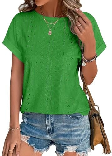 Cuptacc Womens Tops Ladies T Shirts Short Sleeve Crew Neck Elegant Blouses Clothing Green M 38-40