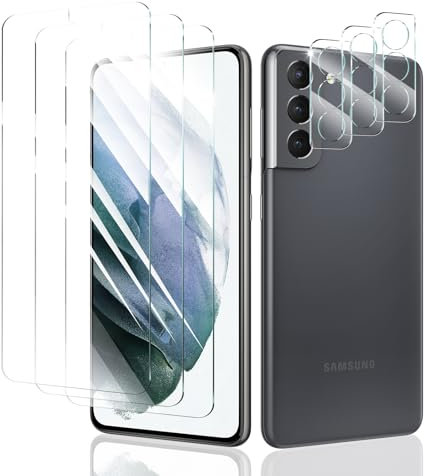 3+3 Stück Schutzfolie für Samsung Galaxy S21, Panzer Schutz Glas Folie Displayschutz und Kameraschutz, gehärtete Glasfolie, Panzerfolie Schutzglas, 9H Härte, HD Klar, Anti- Kratzer