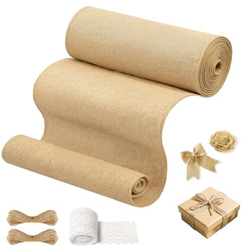 Chemin de Table Aspect Lin Naturel 30cm x 10m, Rouleau Toile de Jute, Chemin de Table Toile de Jute, Jute Rouleau, Chemin de Table en Jute Découpable Toile de Jute, pour Mariages, Fêtes, Festivals