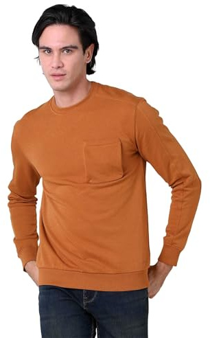 Enorsia Mens Long Sleeve Front Pocket Sweatshirt Ribbed Crew Neck Soft Cotton Fabric Classic Fit Versatile Solid Colour for Any Outfit Comfortable and Stylish Sweatshirt Men