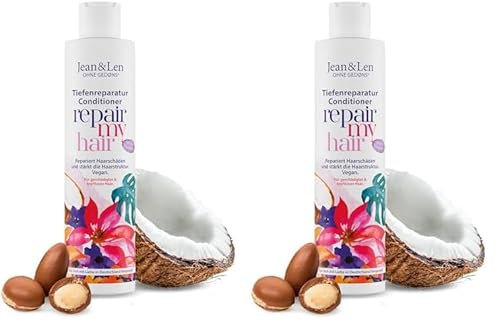 Jean & Len Conditioner Repair Kokos & Macadamia, für geschädigtes und kraftloses Haar, repariert Haarschäden, verleiht Geschmeidigkeit, Kokos-Duft, ohne Parabene & Silikone, vegan 300 ml