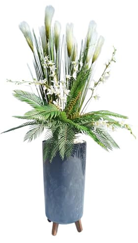 Künstliches Pampasgras gefälscht Ziergras Dekogras Federgras mit Beton-Optik Topf Industrie Design XXL 115cm Gesamthöhe wie Echt