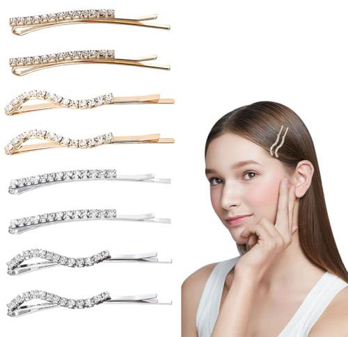 Fermagli per Capelli Strass, 8PCS Mollette Cristallo Forcine Perni, orcine Decorative a Forma di S