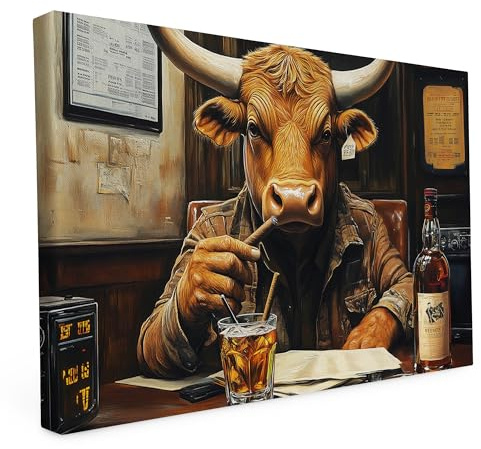 Wandbild Keilrahmen 60x90cm - Der Stier ein Gangster - 2cm Holzrahmen | Wandbild auf Künstlerleinwand, 60x90cm, Motiv Der Stier ein Gangster, 280g Canvas, 2cm Holzrahmen