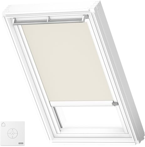 VELUX Solar Verdunkelungsrollo, weiße Schienen, MK06, Hellbeige | Solarbetrieb, Fernbedienung, stufenlose Anpassung