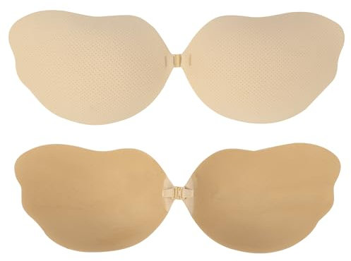 Hioffer Women's Sticky Push up Adhesive Bra Strapless Invisible Stick on Bras for Backless Dresses, Wedding, Party Beige