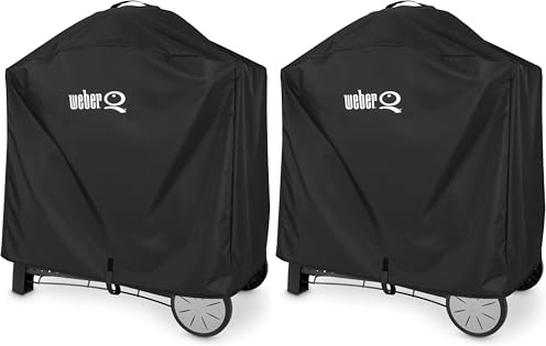 Weber Premium Abdeckhaube für Q2000 Serie mit Rollwagen und Q3000 Serie, atmungsaktiv UV- und wasserbeständig, Schutz vor Wind und Wetter, Grillcover, BBQ-Abdeckung - Schwarz (7184) (Packung mit 2)