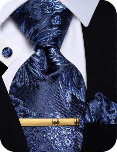 YourTies Seidenkrawatten für Herren, kariert, Paisleymuster, Blumenmuster, Einstecktuch, Manschettenknöpfe, Krawattenklammer, Set, Hochzeit, Party, Business, formell