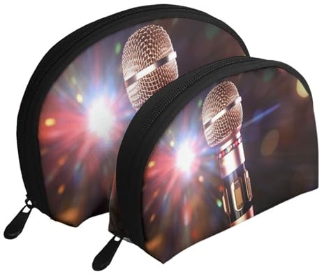 Trousse de maquillage portable avec fermeture éclair et compartiments intérieurs Motif floral, Microphone karaoké, Taille unique
