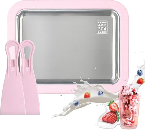 KOMUNJ Plancha de hielo para hacer hielo, máquina de hacer rollos con 2 espátulas, máquina de rodillo de hierro de acero inoxidable, adecuada para hacer rollos de hielo