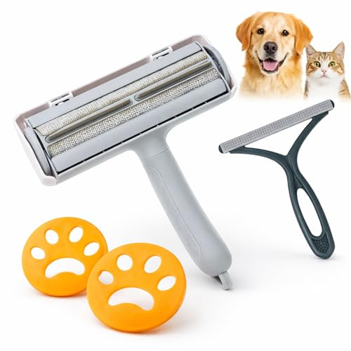 Rodillo Quitapelos Mascotas Reutilizable – Quitapelusas para Perros y Gatos | Cepillo Quita Pelos para Sofá, Ropa y Alfombras | Incluye Cepillo de Limpieza y 2 Atrapapelos para Lavadora