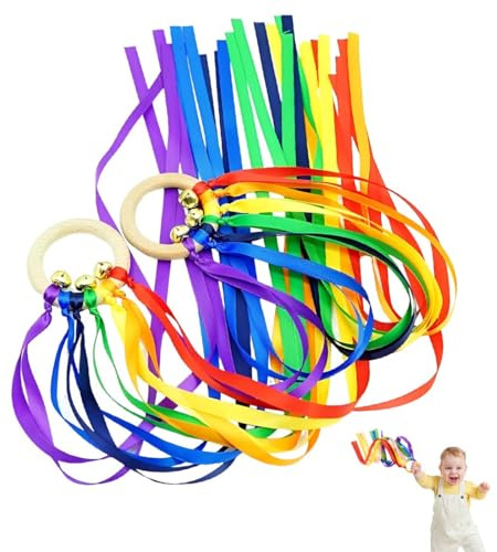 Regenbogen Holzband Ring Spielzeug,Qualität Baby Rassel,Regenbogen Rasselband Aus Holz 2 Stück, Für Hörentwicklung Und Zähneentwicklung