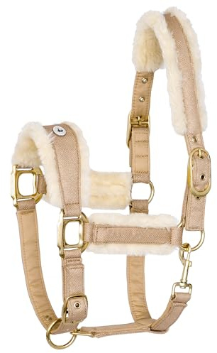 EQUESTRIAN QUEEN Glitzer Mesh Kopfgeschirr – Verstellbares Halfter für Pferde mit Fauxfur Polsterung – Komfortabel, Atmungsaktiv & Stilvoll - Rotterdam (Beige, Full (Warmblut))