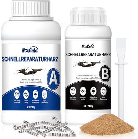 NoxGule Estrich Reparatur Set, Epoxidharz Rissfüller Beton, Epoxidharzmörtel, Schnellreparaturharz | Gießharz 300g Quarzsand 200g Estrichklammern 30 Stück,Schnellreparaturharz für Sanierharz, Rissharz