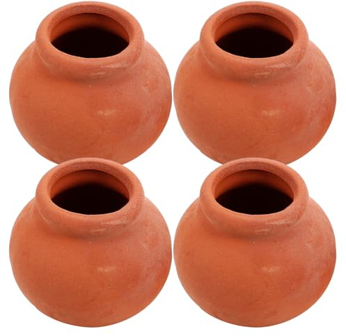 GARIOUANS Mini Handmade Ceramic Planter Clay Pots for Diy Planting Small Potted Plants, Dollhouse Miniature Terracotta Flower Pots Set of 4, Fairy Garden Accessories for Craft and Desktop Decoration