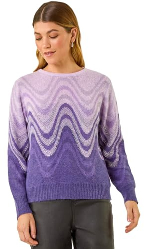 Roman Originals Women Sparkly Embellished Jumper Ladies Diamante Sequin Hotfix Winter Sweater NYE New Year's Eve Christmas Party Going Out Shiny Smart Work Pullover - Purple - Size 18