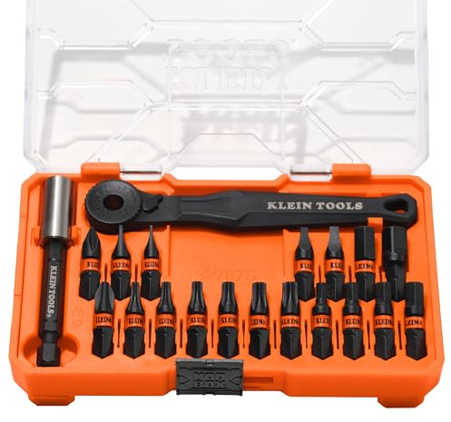 Klein Tools 32787S Slim Micro-Ratchet ProFlex Impact Driver Bit Set, 20-Piece, S2 Steel, MODbox Compatible Storage Case, Magnetic Bit Holder