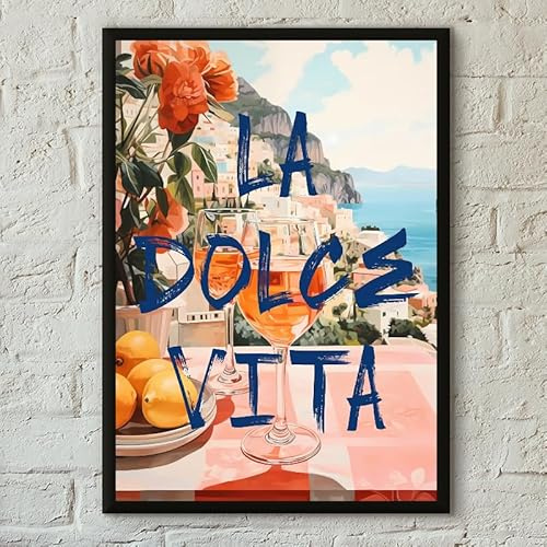 YONGKUIQMK La Dolce Vita Zitronenposter, Kunstdruck, Wandbild, Dekoration for Wohnzimmer, Schlafzimmer, Eingangsbereich, Bar, Café(G,40x60cm No Frame)