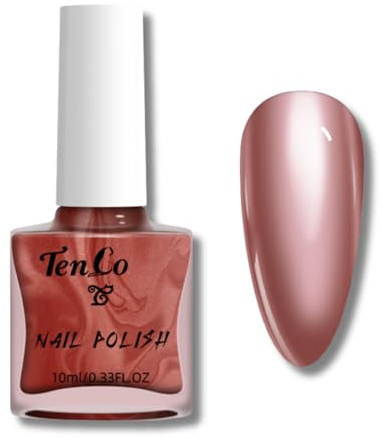 Chrome Nail Polish - Pink Metallic Nail Varnish - Quick Dry Mirror Effect Rose Nail Varnish - Long Lasting High Glossy Chip Resistant Oil-Based Nail Paint for Women Nail Art DIY No UV Needed 10ml
