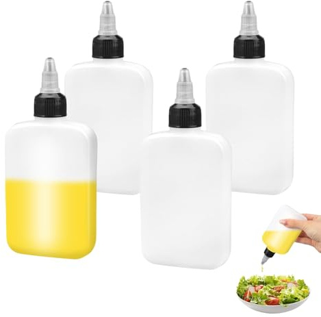 4 Pcs 120ml Squeeze Oil Bottles with Leakproof Twist Cap for Cooking | Mess Free Pouring with Drip Free Design, Food Grade PET Material, Lightweight Compact, Portable for Outdoor Camping Travel