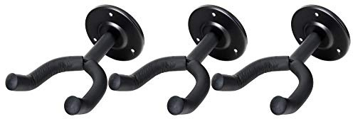3 Stück Classic Cantabile Gitarrenwandhalter (universal geeignet für E-Gitarre, Konzertgitarre, E-Bass, Akustik Bass, Moosgummipolsterung) Schwarz