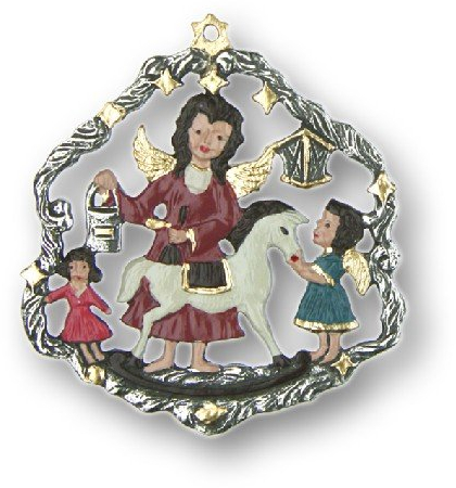 Zinnfigur Engel mit Spielzeug