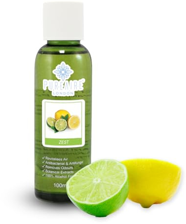 PureAire Essential Oil Blend Zest 100ml Essential Oils for Diffusers for Home Aroma Essence for Diffusers Air Purifiers Aromatherapy Relaxation Botanical Extracts Water Soluble Fragrance Lemon Citrus