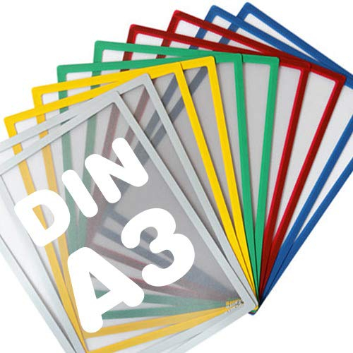 5 x Magnetrahmen A3 Magnet-Tasche Info-Rahmen - 5 Stück - GRÜN - Infotasche Blatthalter magnetisch für Angebotsschilder Aushänge Brandschutzinfos Kundeninformationen, Farbe: Grün
