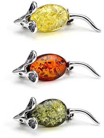 Sterling Silber und Zitrone Baltischer Bernstein Maus Brosche