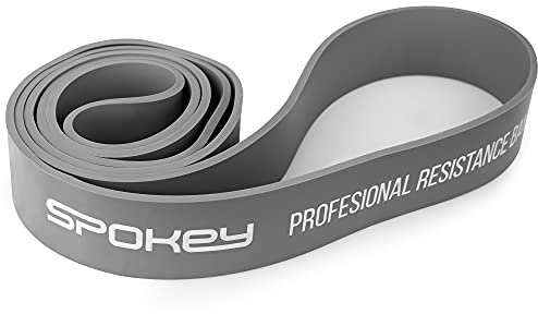 Spokey Power II Fitnessband Super Hard, Loop-Widerstand 20-45 kg, L208 x B 4,4 cm, 4,5 mm dick, grau, aus Latex, zum Krafttraining, Gymnastik und Aufwärmen, Einheitsgröße, Dunkelgrau