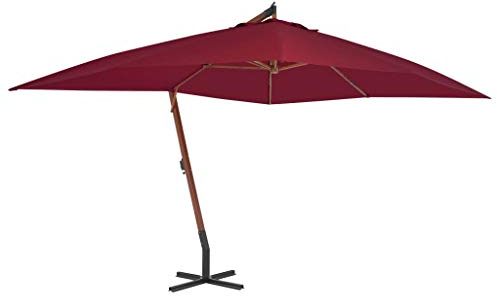 vidaXL Ombrellone a Sbalzo con Palo in Legno Rosso bordò Parasole Cantilever