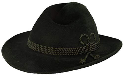 Breiter Herren Velour TrachtenHut FilzHut Herrenhut Werdenfelser – Handgemacht 100% Haarfilz mit passender Kordel-Garnitur & Echtleder Schweißband - Grün 61 Krempe 7,5 cm