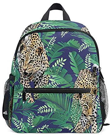 Cheetah and Leopards Palm Leaves Rucksack Daypack Schultasche für Kinder Vorschule Jungen Mädchen