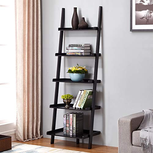Charles Bentley Tall Wooden 5 Rung Ladder Storage Shelving Unit Display Shelf Black 180x40x60cm