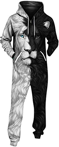 FRAUIT 3D Druck Jumpsuit Damen Herren Kapuzen Overall Printed Onepiece Casual Festlich Party Kleidung Strampler Weich Nachtwäsche Fitness Bekleidung Overall Trainingsanzug