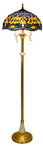 GDLight Romantische Libelle Stehlampe Tiffany-Art-Mittelmeer-Kupfer Stehen Stehleuchte Glasmalerei Jade Leselampe für Wohnzimmer Schlafzimmer, 16 Zoll