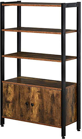 HOMCOM Libreria Moderna Stile Industriale con 3 Mensole e Armadietto a 2 Ante Casa e Ufficio, Legno e Metallo, Marrone Rustico, 70x30x120cm