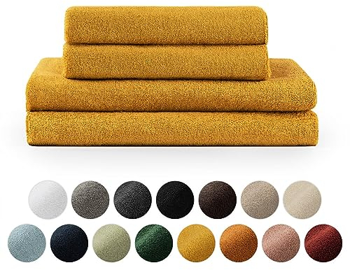 Blumtal Premium Frottier Handtücher Set 4 teilig 100% Baumwolle - Oeko-TEX zertifiziertes Badetuch 2X (70x140 cm) + Towel 2X (50x100 cm) - saugstarkes Frottiertücher Set - Handtücher Gelb