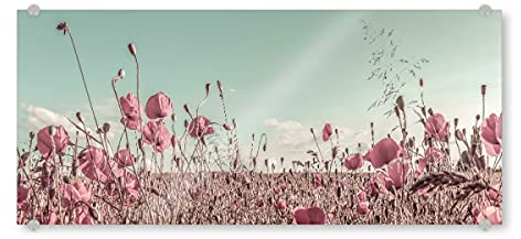 artboxONE Acrylglasbild 150x50 cm Natur Mohnblumenfeld | Vintage - Bild Blume blumenwiese dekorativ