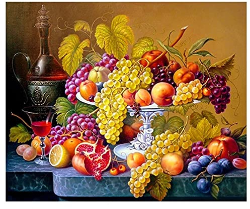 Diamond Painting Kit Completo Bodegón de frutas,5D DIY Pintura Diamante Grande Adultos/Niños Cristal Rhinestone Bordado Punto de Cruz Mosaico Art Crafts for Home Wall Decor Gifts Square Drill,40x60cm