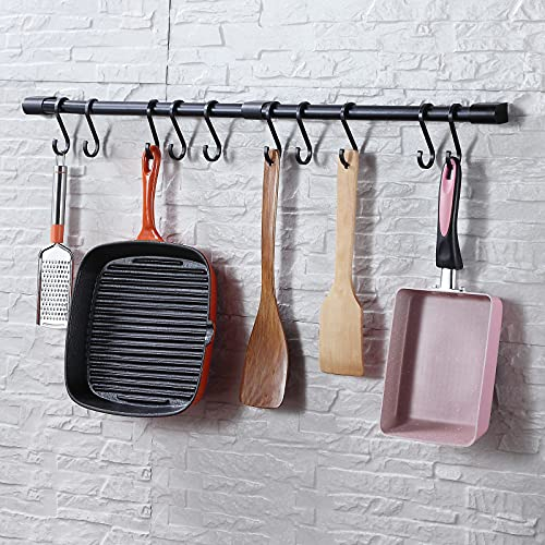 KAIYING Hakenleiste Küche mit Abnehmbaren S-Haken, Stange für Küchenutensilien, Küchenstange Wandmontierter, Küchenreling für Pfannen und Töpfe, Aluminum(80cm)